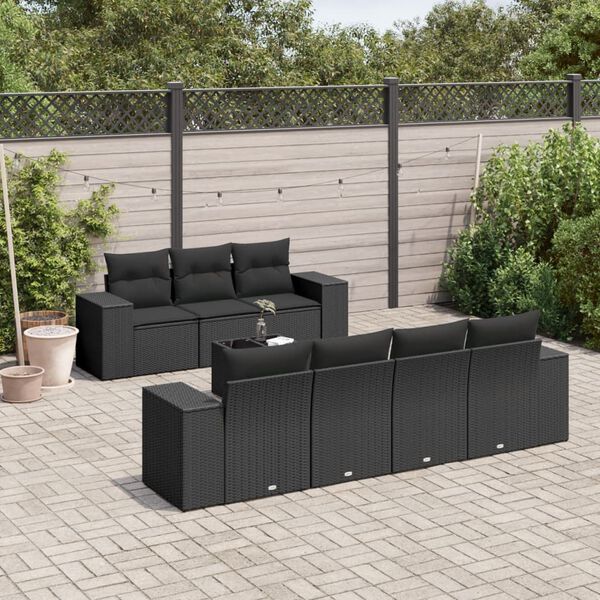 vidaXL Set Divani da Giardino con Cuscini 8 pz Nero in Polyrattan