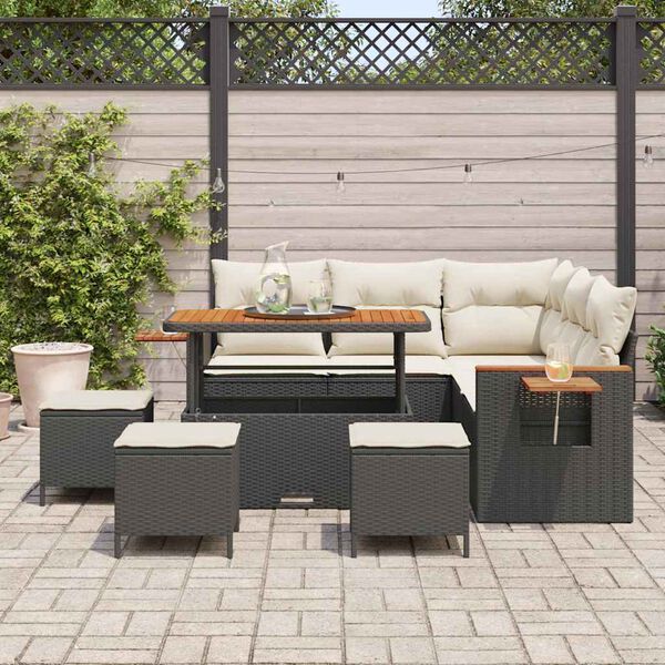 vidaXL Set Divano da Giardino 10 pcs Nero e Crema polyrattan
