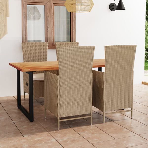 vidaXL Set da Pranzo per Giardino 5 pz con Cuscini in Polyrattan Beige