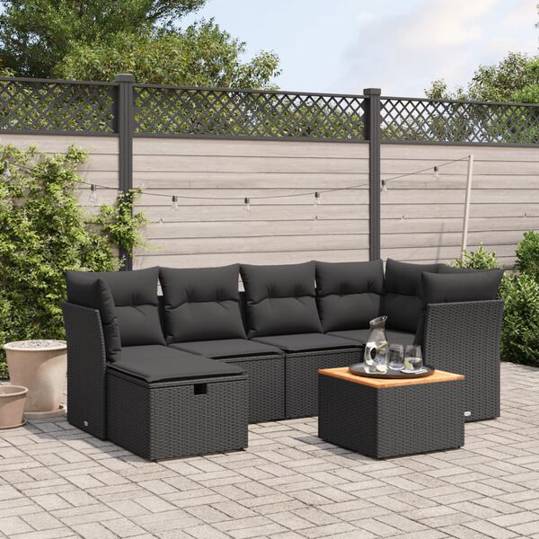 vidaXL Set Divani da Giardino con Cuscini 7pz Nero Polyrattan
