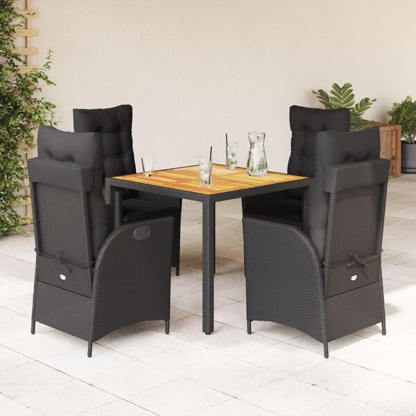 vidaXL Set da Pranzo da Giardino 5 pz Nero con Cuscini in Polyrattan