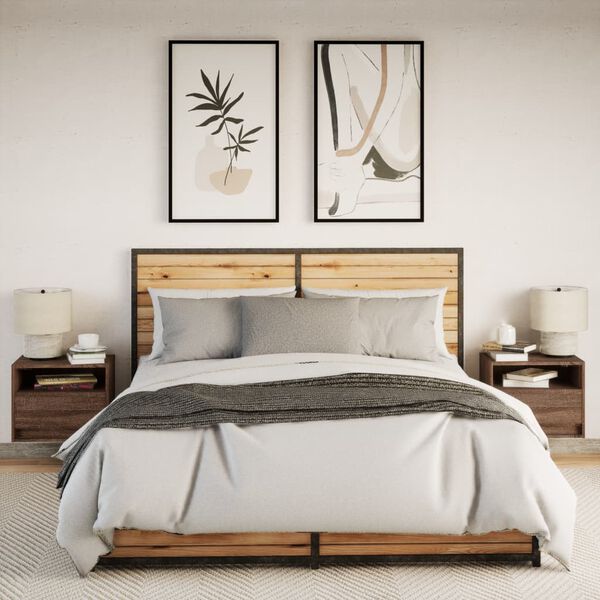 vidaXL Comodini a Parete con luci LED 2 pz Rovere Marrone