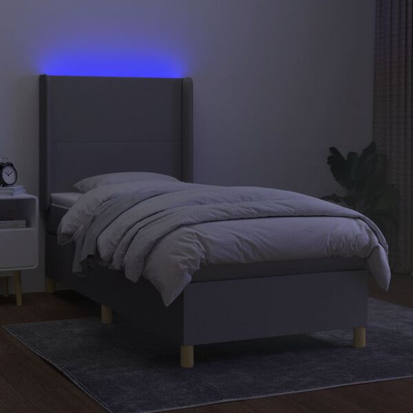 vidaXL Letto a Molle Materasso e LED Grigio Chiaro 100x200 cm Tessuto