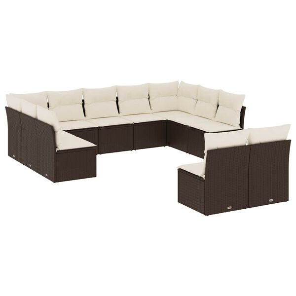 vidaXL Set Divani da Giardino 11 pz con Cuscini Polyrattan Marrone