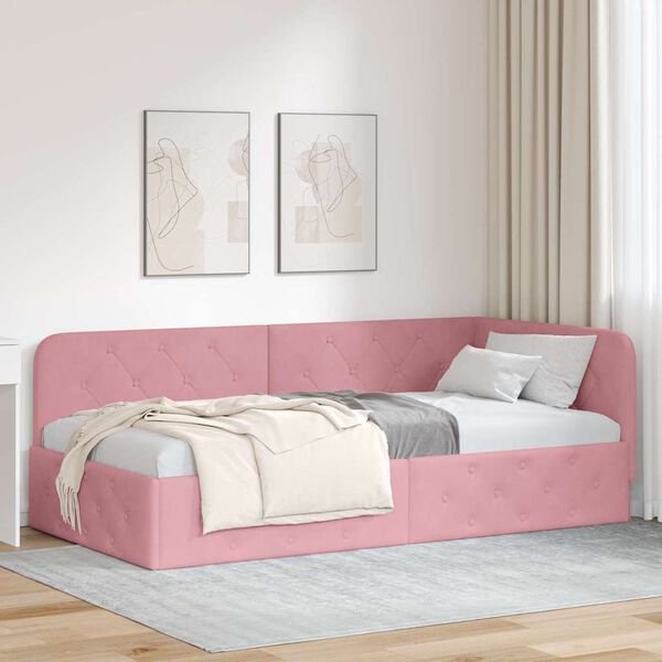 vidaXL Cornice del letto ad angolo Rosa 90 x 200 cm Velluto