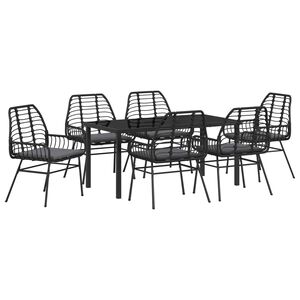 vidaXL Set da Pranzo per Giardino 7 pcs Nero polyrattan