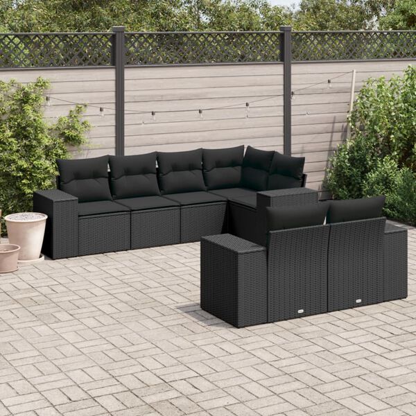 vidaXL Set Divani da Giardino con Cuscini 7pz Nero Polyrattan