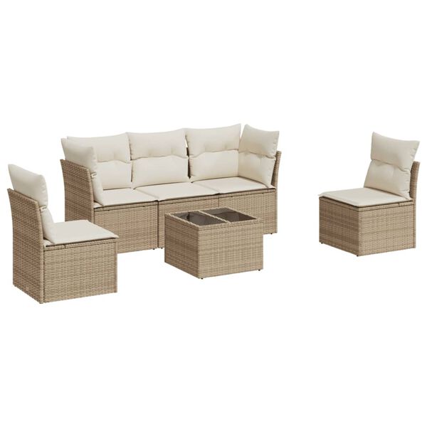 vidaXL Set Divano da Giardino 6 pz con Cuscini Beige in Polyrattan