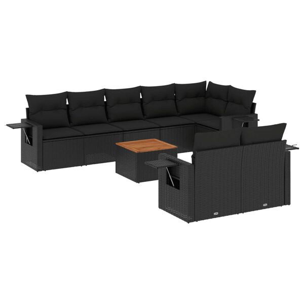 vidaXL Set Divani da Giardino 9 pz con Cuscini Nero in Polyrattan
