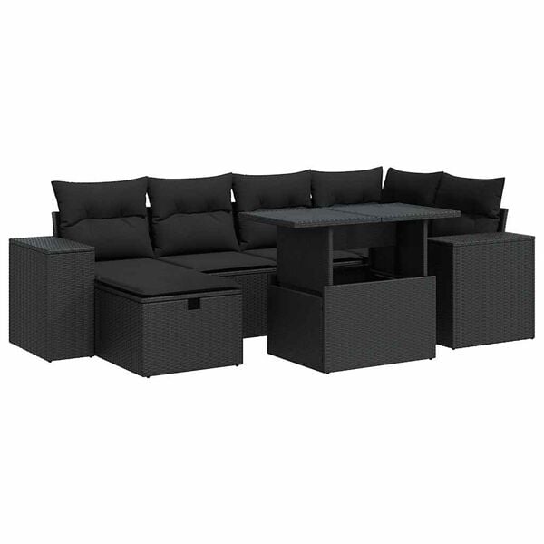 vidaXL Set Divani da Giardino con Cuscini 8 pz Nero in Polyrattan