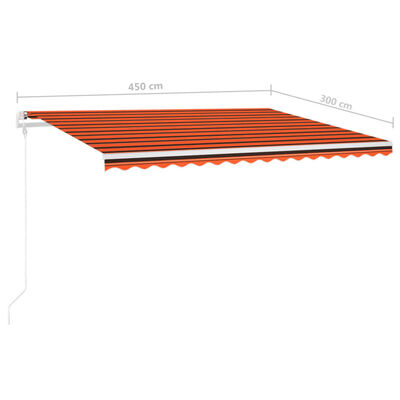 vidaXL Tenda da Sole Retrattile Manuale Pali 4,5x3 m Arancio Marrone