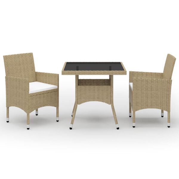 vidaXL Set da Pranzo da Giardino 3 pz Beige in Polyrattan e Vetro