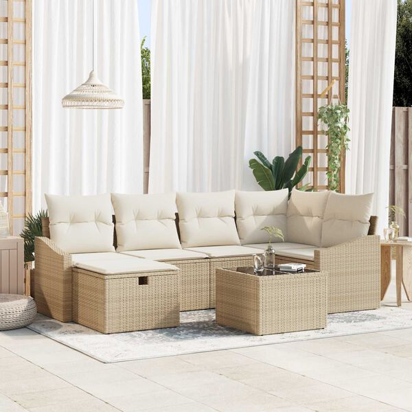 vidaXL Set di divani con cuscino 7 pcs Beige e Crema polyrattan