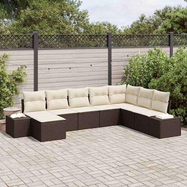 vidaXL Set Divano da Giardino 8 pcs Marrone e Crema polyrattan
