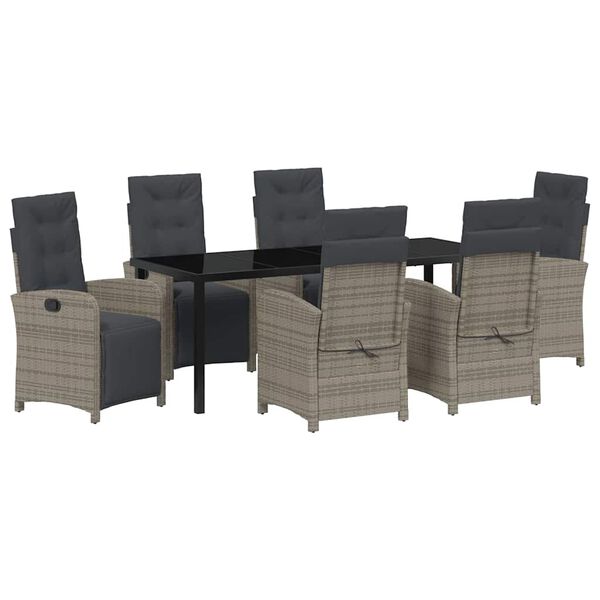 vidaXL Set da Pranzo per Giardino con cuscino 7 pcs Grigio polyrattan