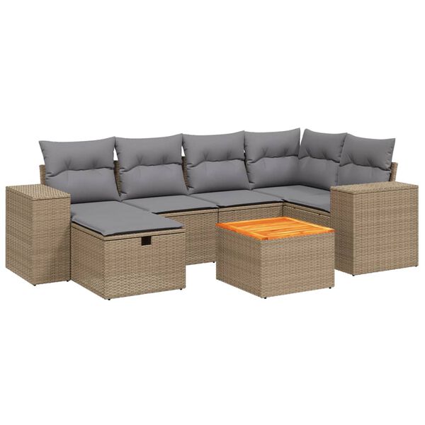 vidaXL Set Divano da Giardino 7 pz con Cuscini Beige Misto Polyrattan