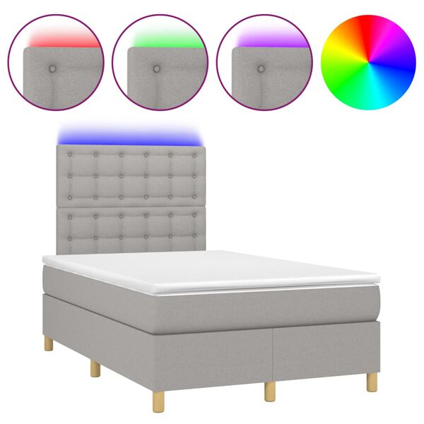 vidaXL Letto a Molle Materasso e LED Grigio Chiaro 120x200 cm Tessuto