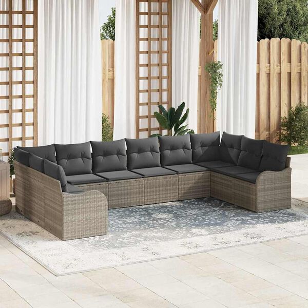 vidaXL Set Divano da Giardino 10 pcs Grigio chiaro polyrattan