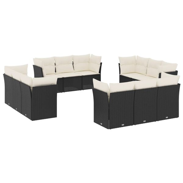 vidaXL Set Divani da Giardino 12 pz con Cuscini Nero in Polyrattan