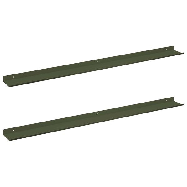 vidaXL Mensola sospesa 2 pcs Verde oliva 100 x 9 x 2,5 cm Acciaio