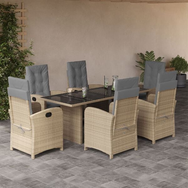 vidaXL Set Pranzo da Giardino 7 pz con Cuscini Beige Misto Polyrattan