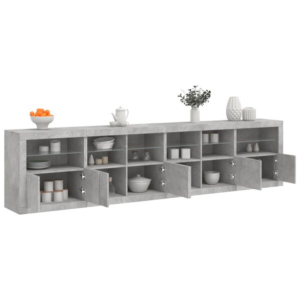 vidaXL Credenza con Luci LED Grigio Cemento 283x37x67 cm