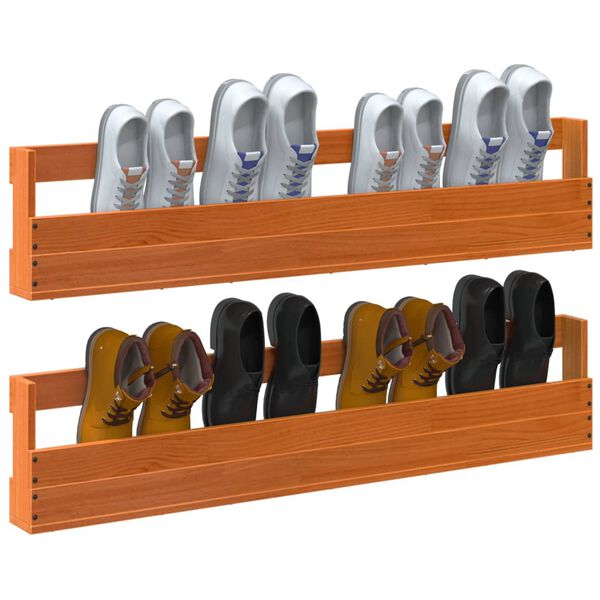 vidaXL Scarpiere a Parete 2 pz Marrone Cera Legno Massello di Pino