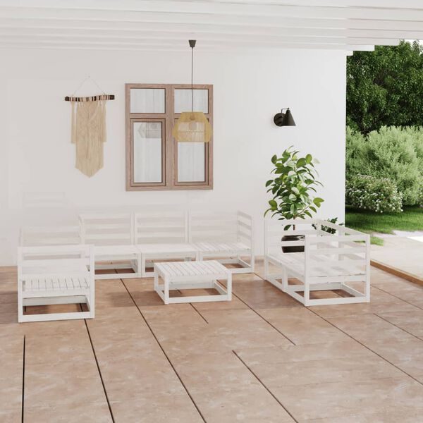 vidaXL Set Divani da Giardino 8 pz Bianco in Legno Massello di Pino