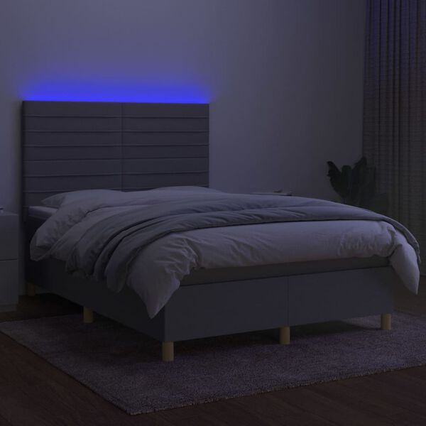vidaXL Letto a Molle Materasso e LED Grigio Chiaro 140x190 cm Tessuto