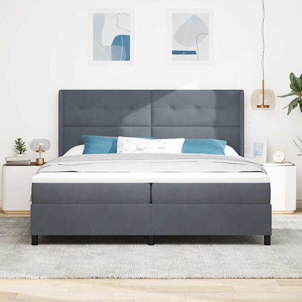 vidaXL Letto a molle con materasso Grigio scuro 200 x 200 cm Velluto