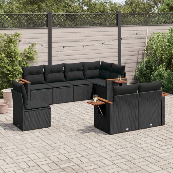 vidaXL Set Divani da Giardino con Cuscini 8 pz Nero in Polyrattan