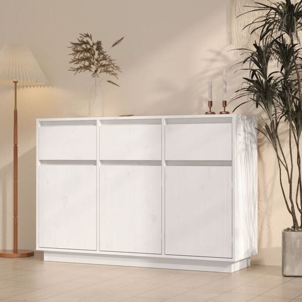 vidaXL Credenza Bianca 110x34x75 cm in Legno Massello di Pino
