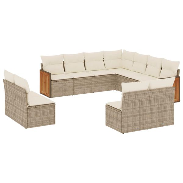 vidaXL Set Divani da Giardino 11 pz con Cuscini Beige in Polyrattan