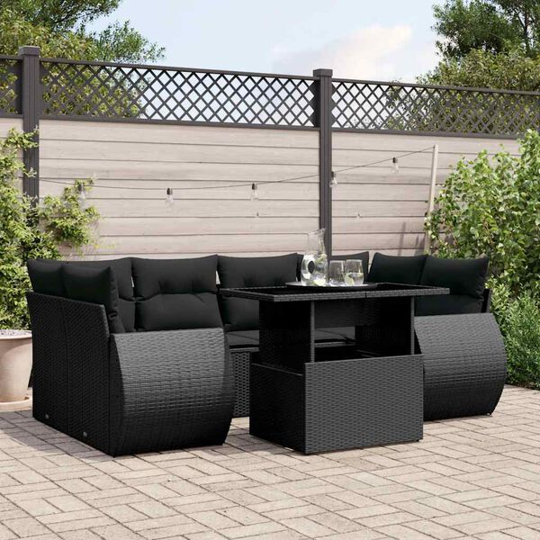 vidaXL Set Divani da Giardino con Cuscini 7pz Nero Polyrattan
