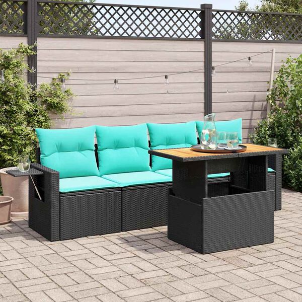 vidaXL Set Divani da Giardino 5 pz con Cuscini in Polyrattan Nero