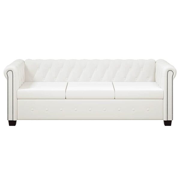 vidaXL Divano Chesterfield a 3 Posti in Finta Pelle Bianco