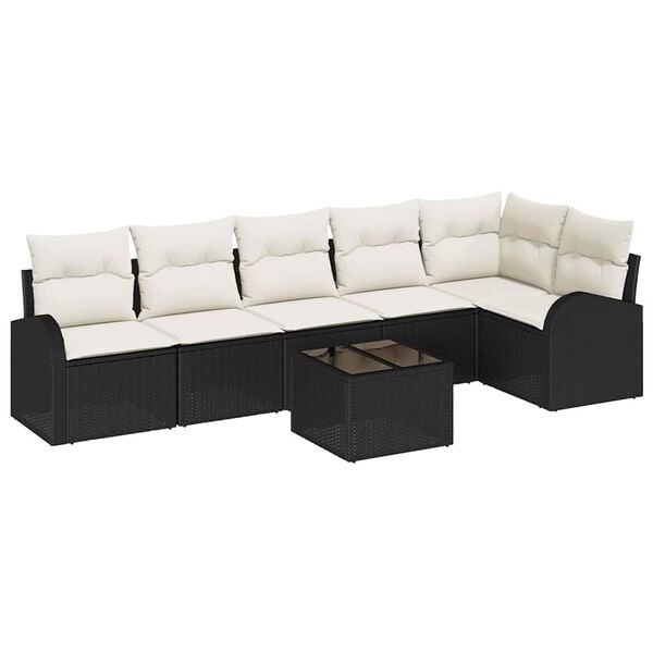 vidaXL Set Divano da Giardino 7 pcs Nero e Bianco polyrattan