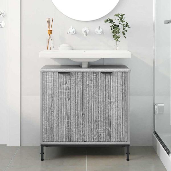 vidaXL Armadio per Lavabo da Bagno Grigio Sonoma 60,5 x 33,5 x 61 cm