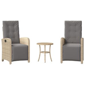 vidaXL Set da Bistr&ograve; 3 pz con Cuscini Beige Misto in Polyrattan