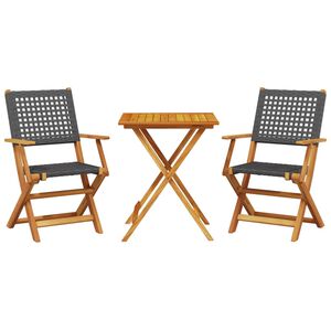 vidaXL Set da Bistrot 3 pz Nero in Polyrattan e Legno Massello