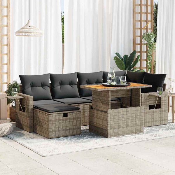 vidaXL Set Divano da Giardino 8pz con Cuscini Grigio Polyrattan Acacia