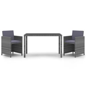 vidaXL Set da Pranzo da Giardino 3 pz con Cuscini Polyrattan Grigio