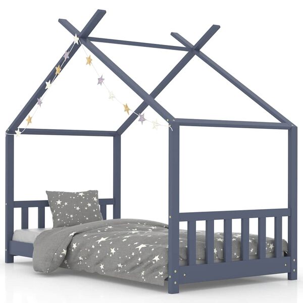 vidaXL Giroletto per Bambini Grigio in Massello di Pino 70x140 cm