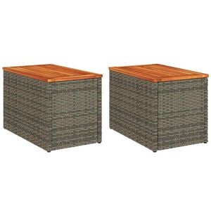 vidaXL Tavolini Giardino 2pz Grigi 55x34x37 Polyrattan Legno Massello