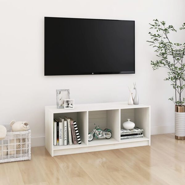 vidaXL Mobile Porta TV Bianco 104x33x41 cm in Legno Massello di Pino