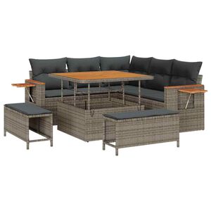 vidaXL Set Divano da Giardino con cuscino 9 pcs Grigio polyrattan