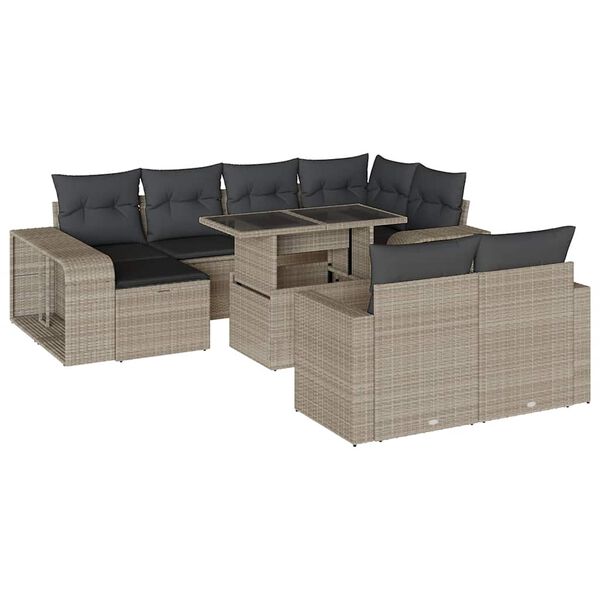 vidaXL Set Divani da Giardino 11 pz con Cuscini in Polyrattan Grigio