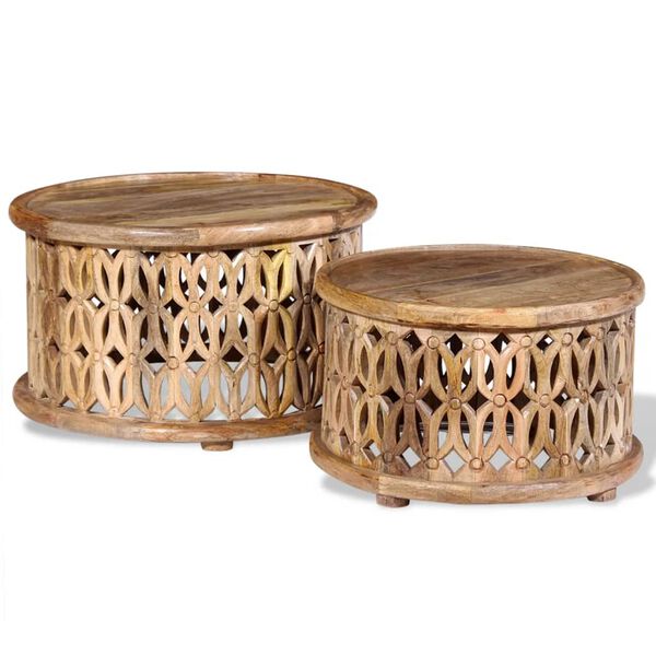 vidaXL Set Tavolini da Caffè 2 pz in Legno Massello di Mango