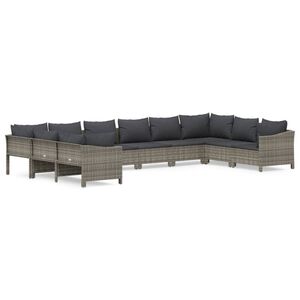 vidaXL Set Divani da Giardino 10 pz con Cuscini in Polyrattan Grigio