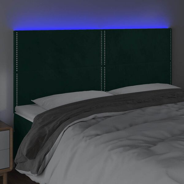 vidaXL Testiera a LED Verde Scuro 180x5x118/128cm in Velluto